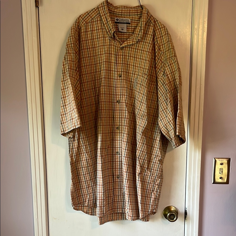 Columbia Men's Plaid Shirt - Tan and Orange
